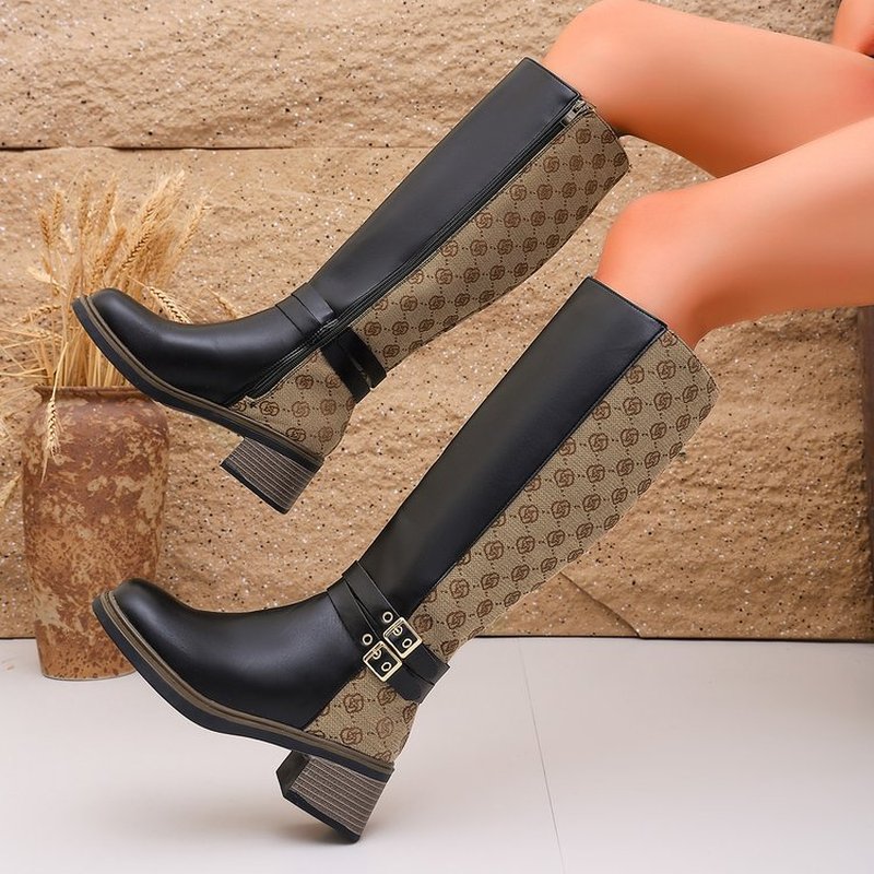 Knee High Boots Women - 2026 Autumn Vintage Color-Block High Shaft