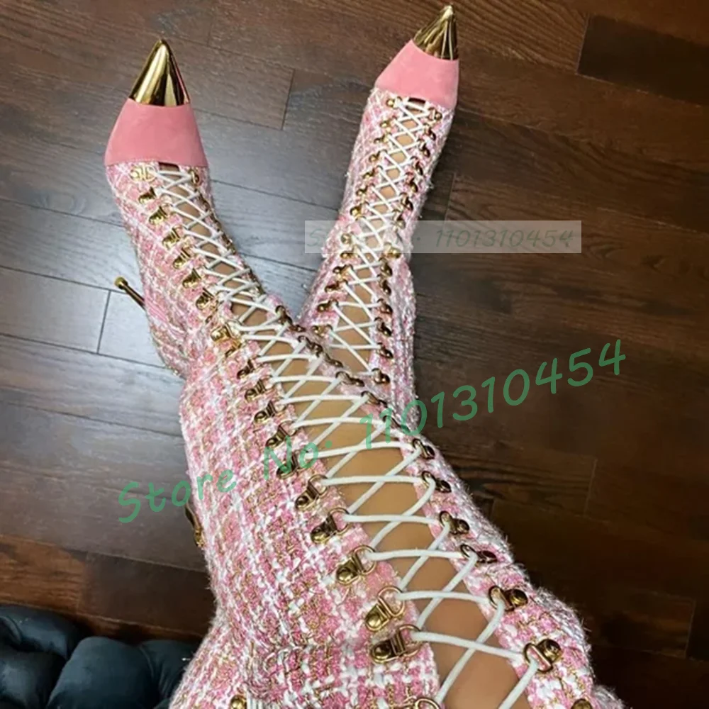 Pink Plaid Hollow Tall Boots W - đánh giá và giá Sock Boot Women